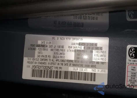 2025 Mazda Cx-5 2.5 S Carbon Edition from USA, damaged, VIN JM3KFBCM7S0625457